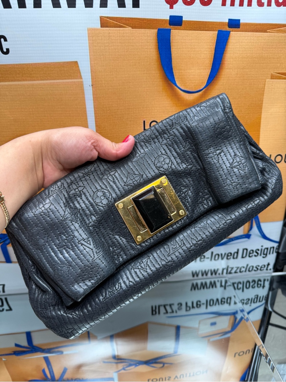 Black Designer-Style Leather Clutch with Gold Hardware Louise Vuitton Preloved